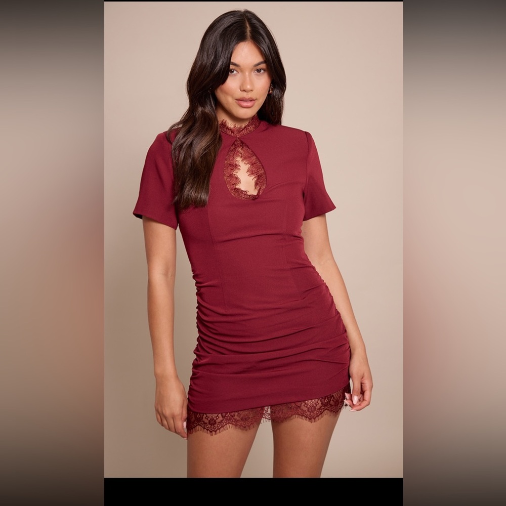 Pretty little thing Elegant Burgundy Lace Dress